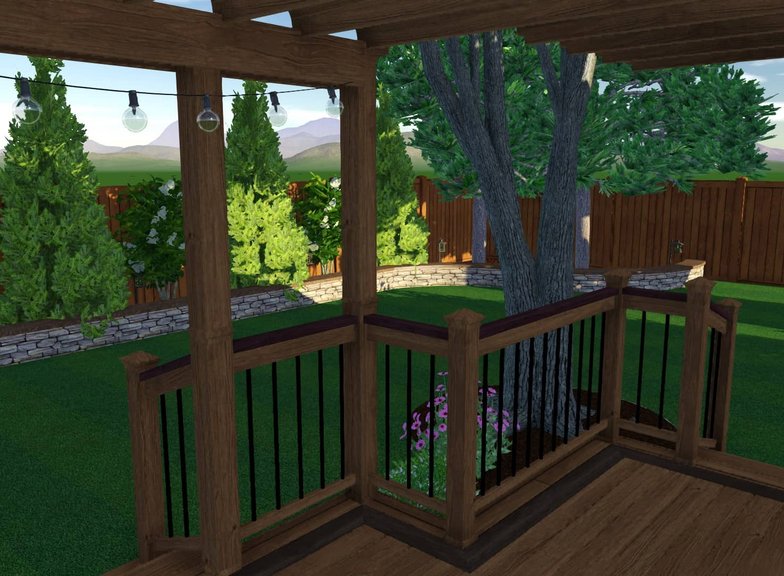 3D landscape design rendering of a Whidbey Island backyard